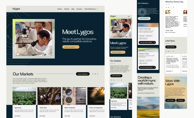 Collage of Lygos website at desktop and mobile sizes.